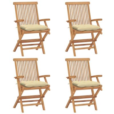 Tuinstoelen 4 st met crèmewitte kussens massief teakhout