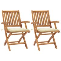 VidaXL Inklapbare stoelen 2 st met crèmekleurige kussens - thumbnail