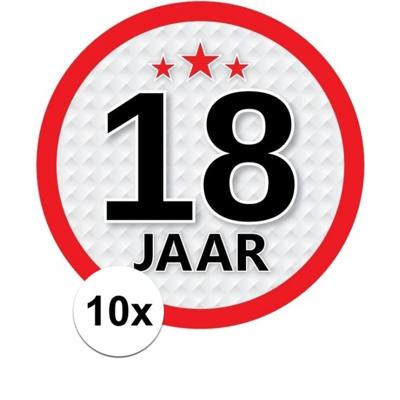 18 jaar leeftijd sticker - 10x - rond - Dia 15 cm - 18 jaar verjaardag - jubileum - leeftijd versier