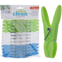 24x Wasgoedknijpers groen/blauw/wit van kunststof 7,5 cm - Knijpers - thumbnail