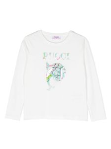 PUCCI Junior t-shirt manches longues à logo imprimé - Blanc