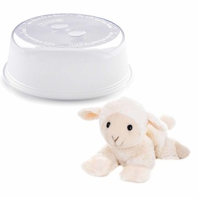 Magnetron warmte knuffel schaap/lam wit 18 cm met opwarm deksel