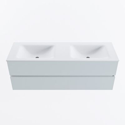 MONDIAZ VICA 140cm badmeubel onderkast Clay 2 lades. Wastafel CLOUD dubbel zonder kraangat, kleur Talc.