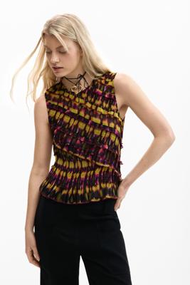 Mouwloze bedrukte blouse - GREEN - XS