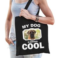 Katoenen tasje my dog is serious cool zwart - Mastiff honden cadeau tas   -