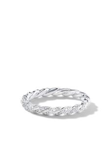 David Yurman bague Petite Paveflex 2.7 mm en or blanc 18ct à diamants - Argent