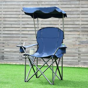 Opvouwbare Campingstoel met Zonneluifel Bekerhouder Draagtas 96,5 x 67,5 x 130 cm Blauw