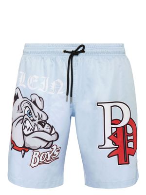 Philipp Plein short de bain à imprimé Bulldogs - Bleu