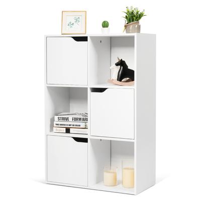 Vrijstaande Boekenkast met Houten Deuren Boekenkast met 3 Open en 3 Gesloten Vakken Wit