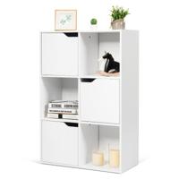 Vrijstaande Boekenkast met Houten Deuren Boekenkast met 3 Open en 3 Gesloten Vakken Wit