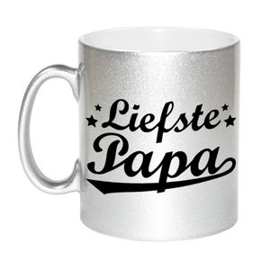 Liefste papa cadeau zilveren mok / beker voor Vaderdag 330 ml