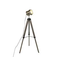 QAZQA Industriële vloerlamp tripod hout met studiospot - Braha