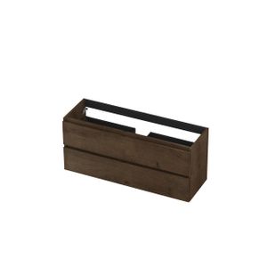 INK Fineer Wastafelonderkast - 120x40x52cm - 2 lades - greeploos - houten keerlijst - MDF Fineer Chocolate 1221732