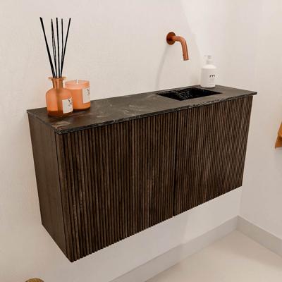Toiletmeubel Mondiaz Joya Dlux | 80 cm | Meubelkleur Walnut | Faye wastafel Lava Wasbak Rechts | Zonder kraangat(en)