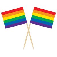 Cocktailprikkers - regenboog/pride vlag - 50 stuks - 8 cm - vlaggetje decoratie   - - thumbnail