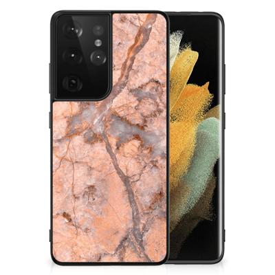 Samsung Galaxy S21 Ultra Marmeren Print Telefoonhoesje Marmer Oranje