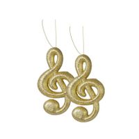 4x Gouden G-sleutel muzieknoot kerstversiering hangdecoratie 15 cm