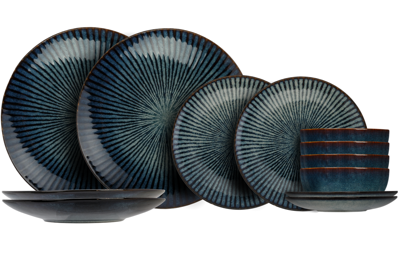 Cosy & Trendy Serviesset Atlantis Stripe 12-Delig / 4 Personen - 4 dinerborden, 4 ontbijtborden en 4 kommen