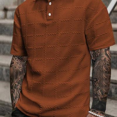 Bon&Bon Homme Heren Poloshirt - Grijs Casual Shirt met Textuur Oranje / L