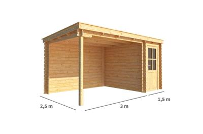 Blokhut met overkapping Els 450 cm bij 250 cm diep Lessenaarsdak - Warentuin collection