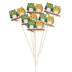 Set van 6x houten instekers met uiltjes groen 8,5 cm