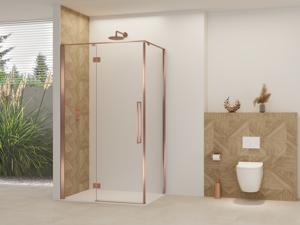 Nisdeur Van Rijn Products ST07 Voor Hoekcabine 100x200 cm 8 mm Helder Glas Incl. Beslag, Greep en Stabilisatiestang Geborsteld Koper