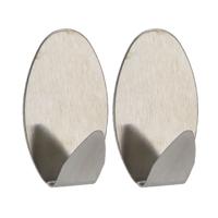 Plakhaakjes ovaal - 2x stuks?- 3 x 2,5 x 5 cm - Zelfklevende ophang haakjes - RVS - zilver