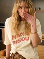 Zwangerschaps- en voedings-T-shirt "Mama Bisou" van biologisch katoen ecru