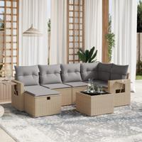 7-delige Loungeset met kussens poly rattan gemengd beige