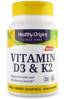 Vitamin D3 & K2, 50mcg/200mcg, 60 Softgels, Healthy Origins Vitamin D3 & K2, 50mcg/200mcg, 60 Softgels, Healthy Origins
