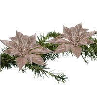 2x stuks kerstboom bloemen kerstster roze glitter op clip 18 cm