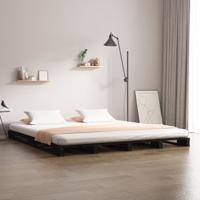 Palletbed massief grenenhout zwart 135x190 cm