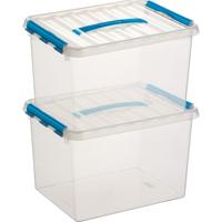 2x sunware q-line opberg box/opbergdoos - 22 liter - 40 x 30 x 26 cm - kunststof - transparant