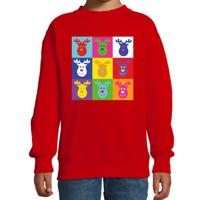 Kersttrui/sweater voor jongens/meisjes - pop art - rood - Kerst rendier - thumbnail