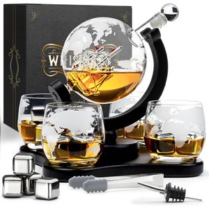 Whisiskey Whiskey Karaf - Wereldbol - Luxe Whisky Karaf Set - 0,9 L - Decanteer Karaf - Incl. Accessoires