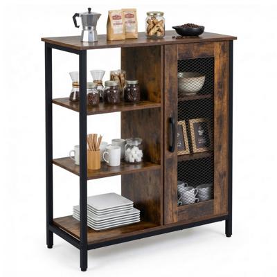 Barkast Opbergkast met Gaasdeur Ruim Blad Verstelbare Planken Stevig Metalen Frame-Bruin