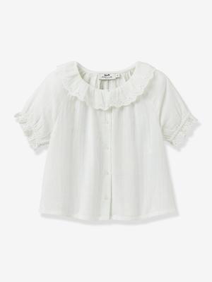 Blouse voor meisjes met Engels borduurwerk in katoenen gaas CYRILLUS ecru