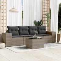 5-delige Loungeset met kussens poly rattan grijs