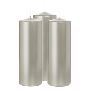 Cilinderkaars/stompkaars - 3x - metallic zilver - 20 x 7 cm - 103 branduren