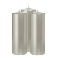 Cilinderkaars/stompkaars - 3x - metallic zilver - 20 x 7 cm - 103 branduren