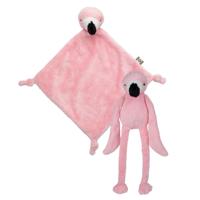 Pluche dieren setje Roze flamingo knuffel van 33 cm en tutteldoekje 40 cm