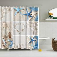 2 stuks kleurrijke strand conch Starfish shell polyester wasbaar bad douche gordijnen grootte: 165X180cm (drifting fles)