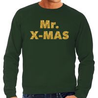 Foute Kersttrui Mr. x-mas gouden glitter letters groen heren