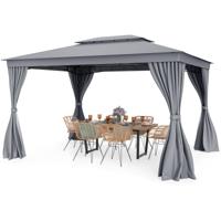 4 x 3 m Tuinpaviljoen met Net & Gordijn & Dubbele Dak Paviljoen Tent Waterdicht Zonbescherming Voor Terras