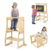 3 In 1 Converteerbare en Opvouwbare Opstap voor Kinderen Montessori Opstap met Schoolbord Tafel en Kruk voor Badkamer en Aanrecht