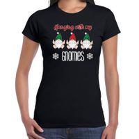 Fout kersttrui t-shirt voor dames - Kerst kabouter/gnoom - zwart - Gnomies - thumbnail