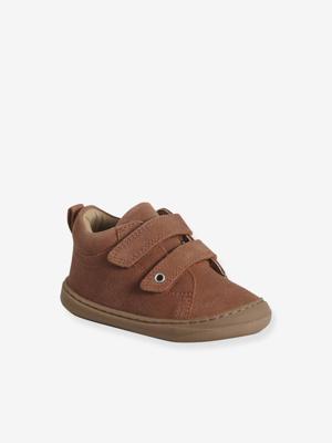 Babyslofjes van zacht leer met antislip okergeel