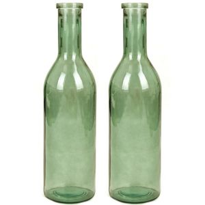 Set van 2x stuks transparante/groene fles vaas/vazen van eco glas 18 x 75 cm