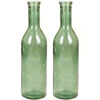 Set van 2x stuks transparante/groene fles vaas/vazen van eco glas 18 x 75 cm - thumbnail