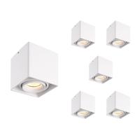 Set van 6 Esto LED vierkante opbouwspots - Dimbaar - Kantelbaar - 4 Watt 345 lumen - 2700K warm wit - GU10 - Plafondspot - Voor binnen - Vervangbare afdekring - Wit